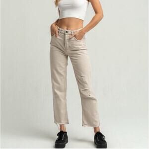 Urban Outfitters BDG Slim Straight Raw Hem Denim Jeans in Cream